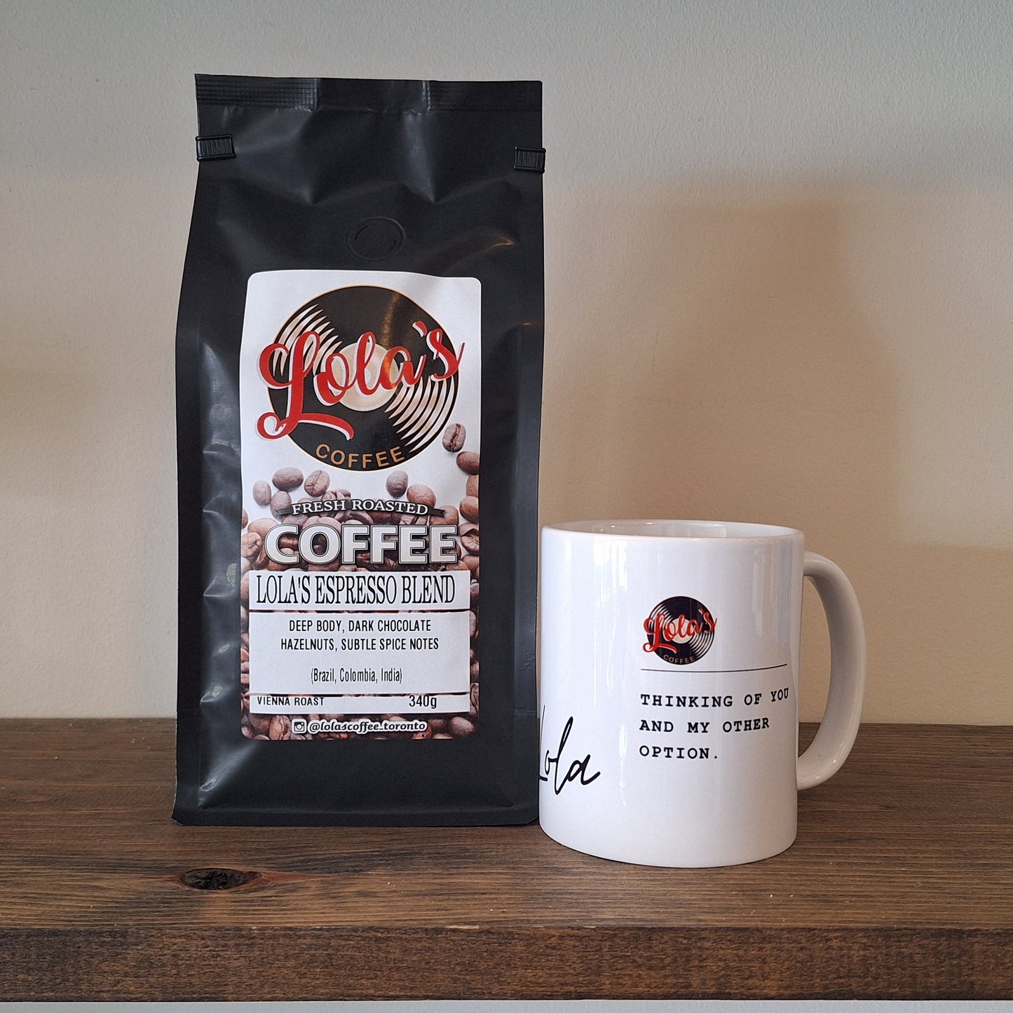 340GR. DARK ROAST LOLA'S ESPRESSO BLEND + LOLA'S CUP OF YOUR CHOICE