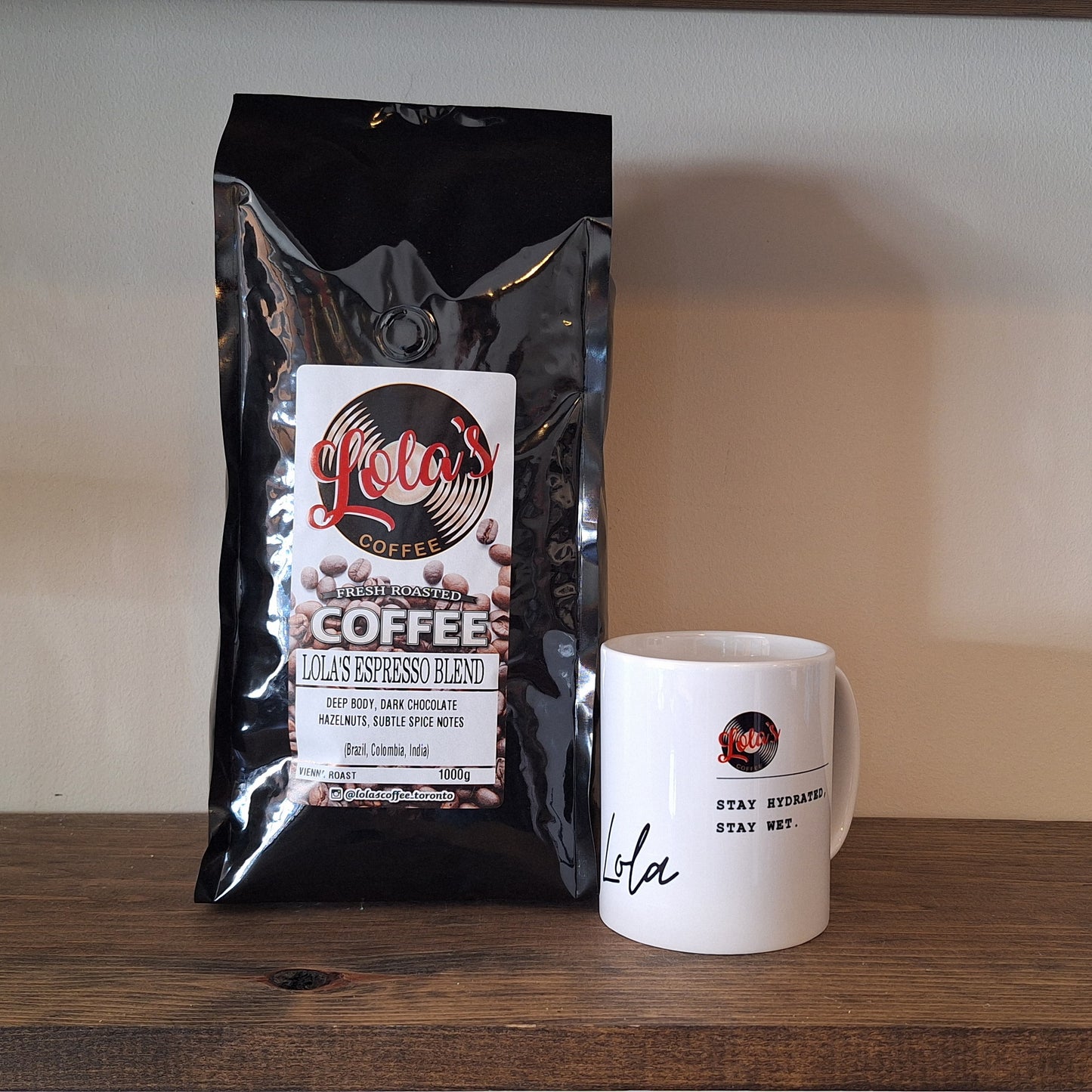1KG. DARK ROAST LOLA'S ESPRESSO BLEND + LOLA'S CUP OF YOUR CHOICE