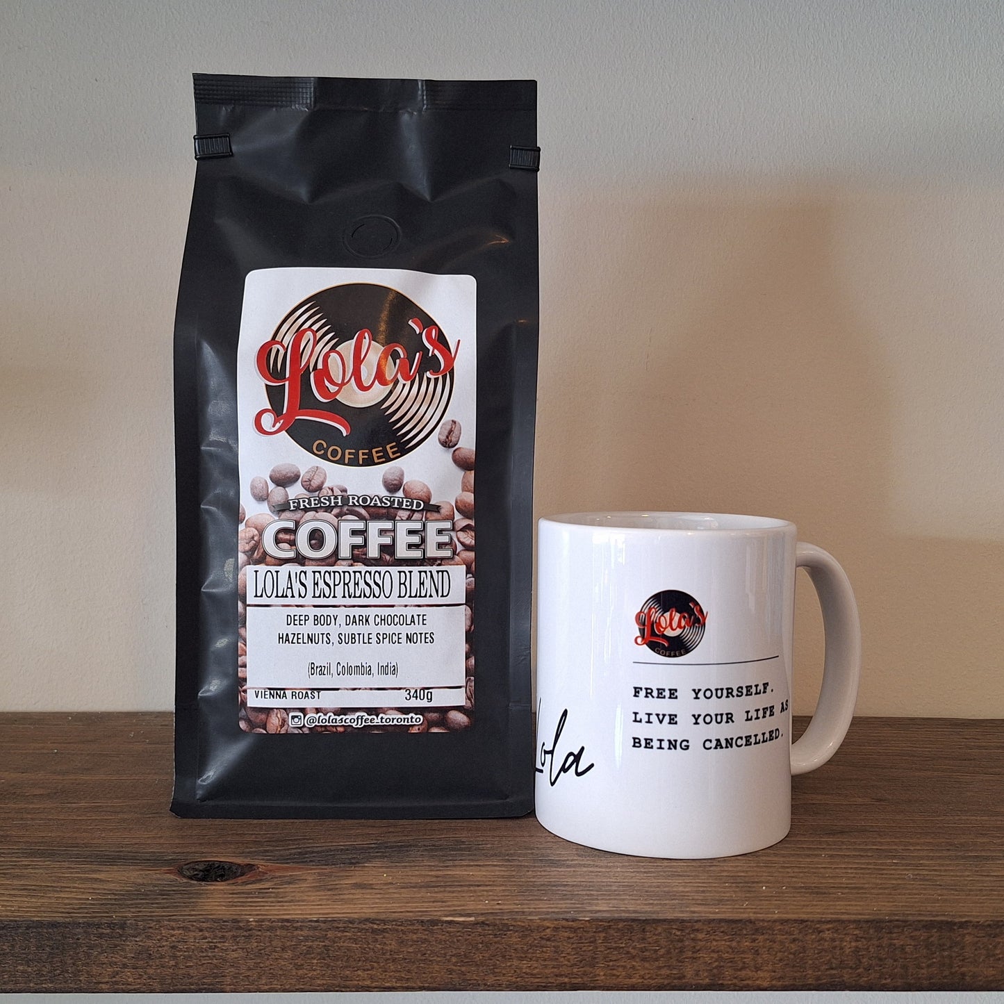 340GR. DARK ROAST LOLA'S ESPRESSO BLEND + LOLA'S CUP OF YOUR CHOICE