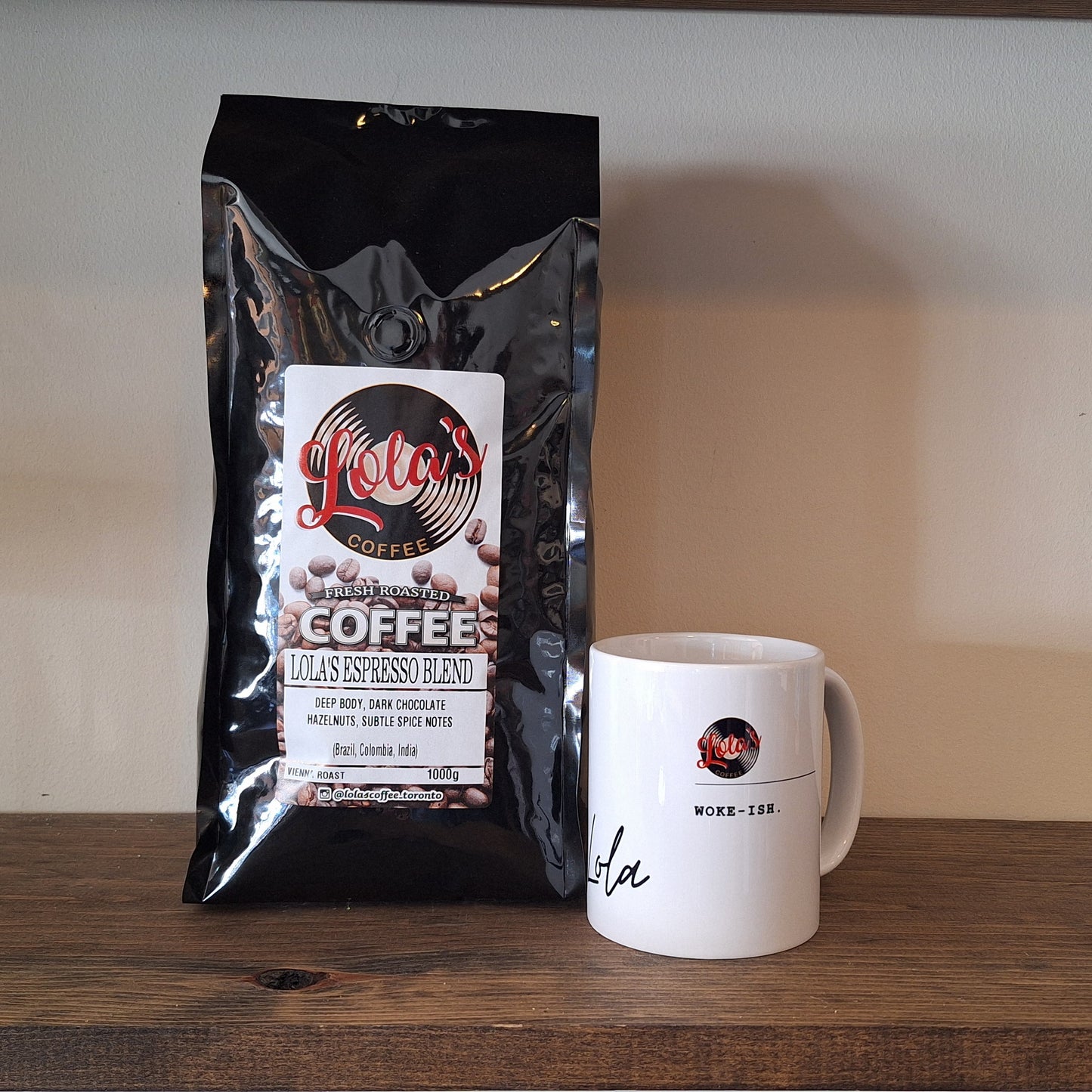 1KG. DARK ROAST LOLA'S ESPRESSO BLEND + LOLA'S CUP OF YOUR CHOICE