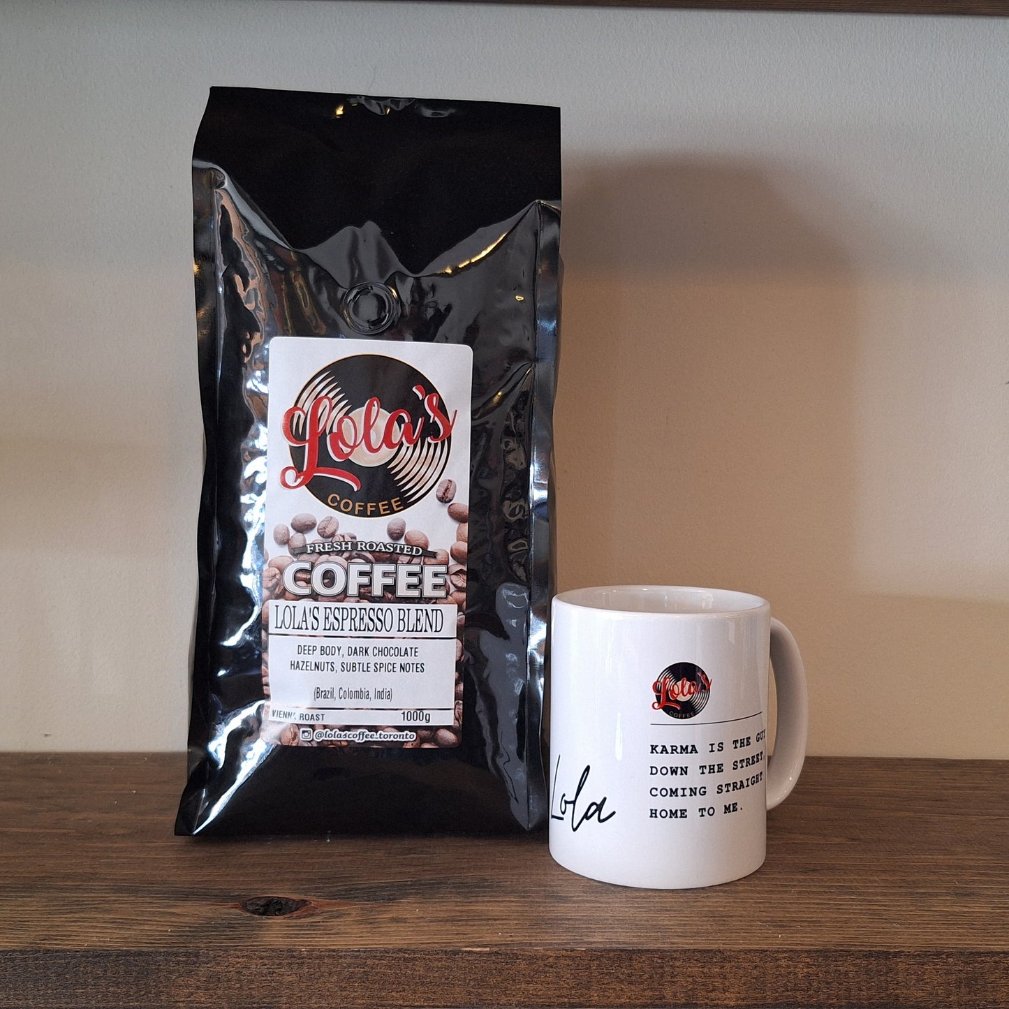 1KG. DARK ROAST LOLA'S ESPRESSO BLEND + LOLA'S CUP OF YOUR CHOICE